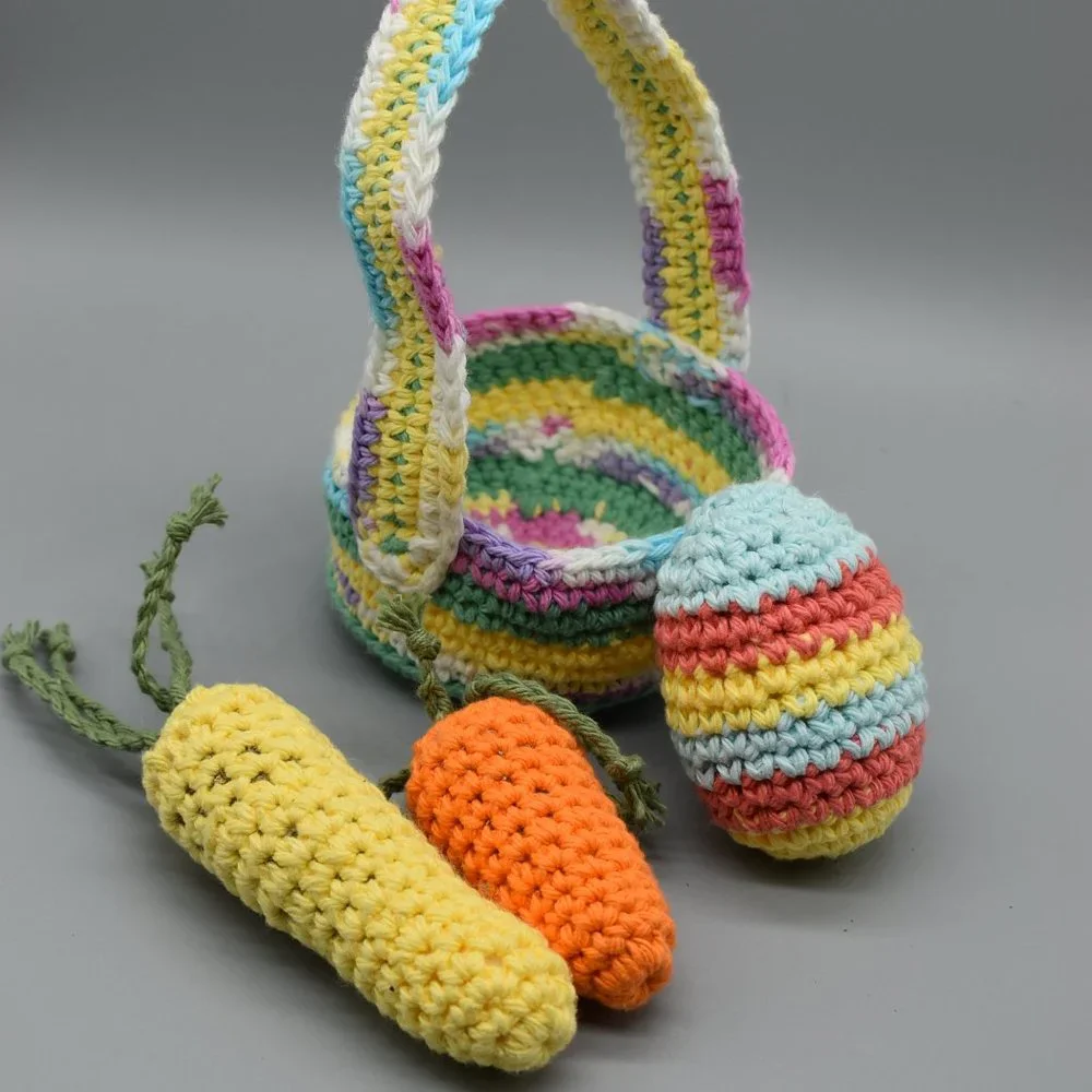 Hand Crafted Crochet Kitty Cat Easter Basket With Catnip toys